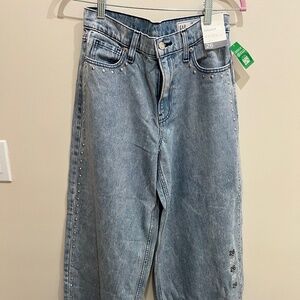NWT - GAP - Mid-Rise Baggy Silve Stud Light Wash Denim - Size 26/2 Regular